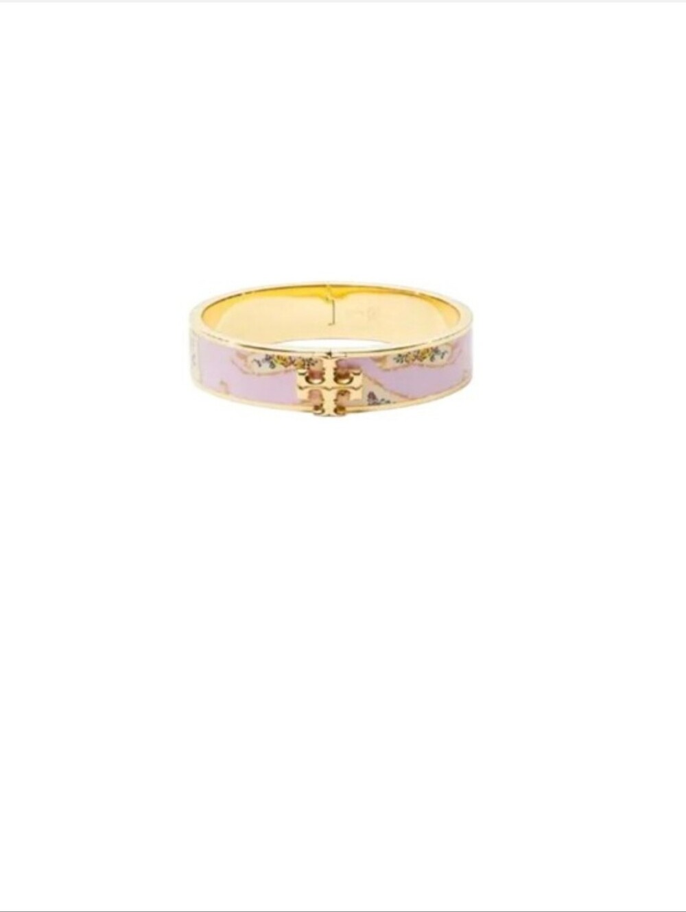 Fashion Jewelry Lavender Hinged Enamel Floral Gold-Trim Logo Hinge Bracelet - Picture 7 of 8